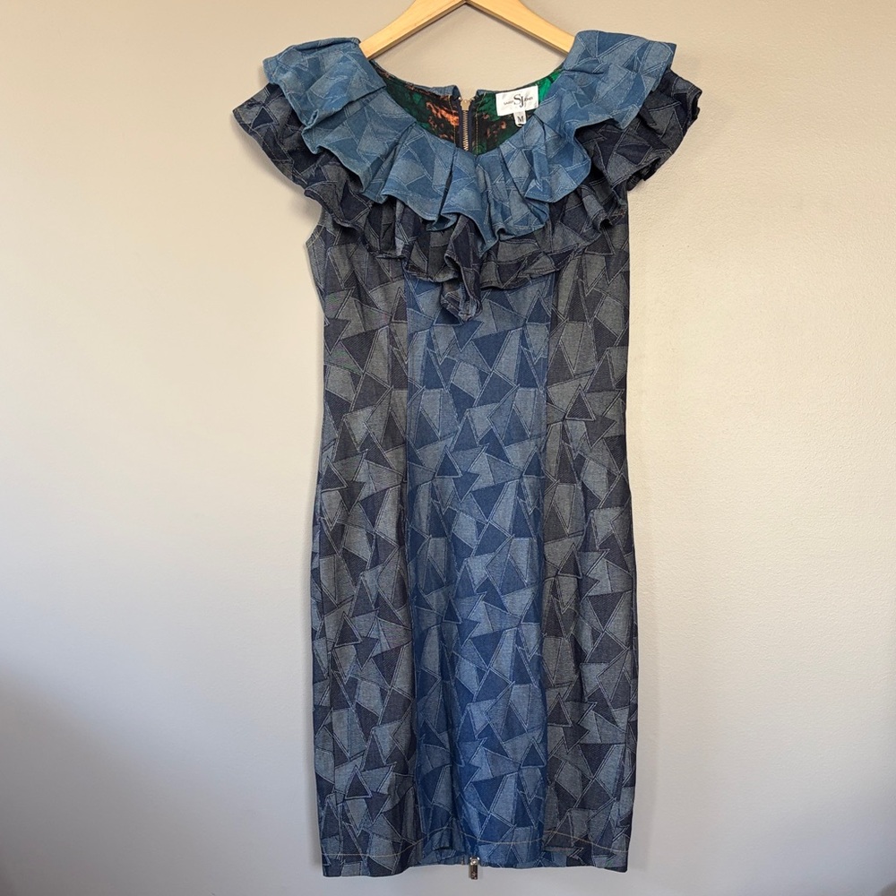 Sassy Jones Ginger Patchwork Denim Dress Medium Blue Jean Denim